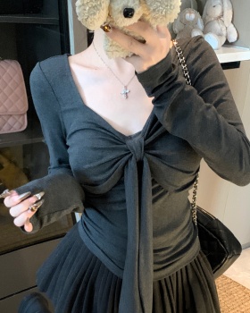Square collar slim tops large yard frenum T-shirt for women