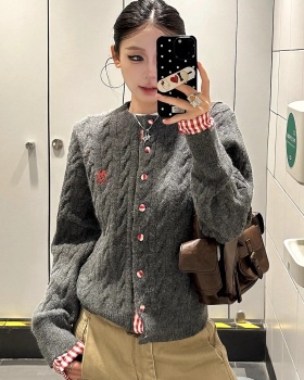 Knitted short splice coat autumn retro Pseudo-two tops
