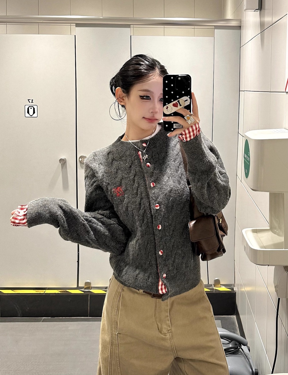 Knitted short splice coat autumn retro Pseudo-two tops