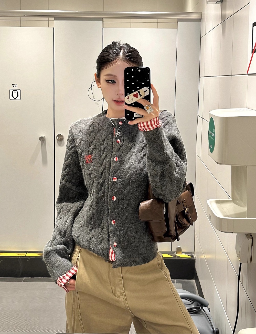 Knitted short splice coat autumn retro Pseudo-two tops
