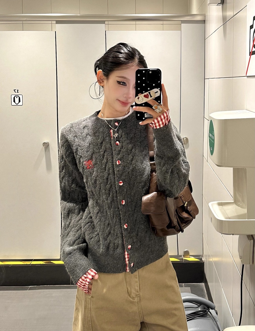 Knitted short splice coat autumn retro Pseudo-two tops
