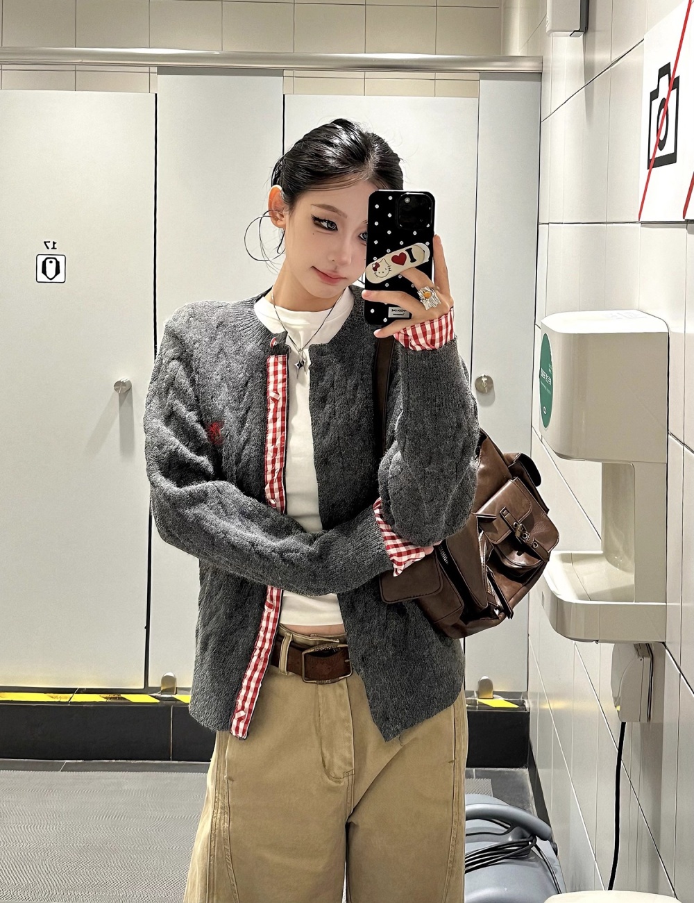 Knitted short splice coat autumn retro Pseudo-two tops
