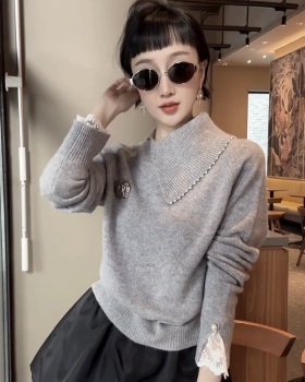 Oblique collar pullover tops long sleeve sweater