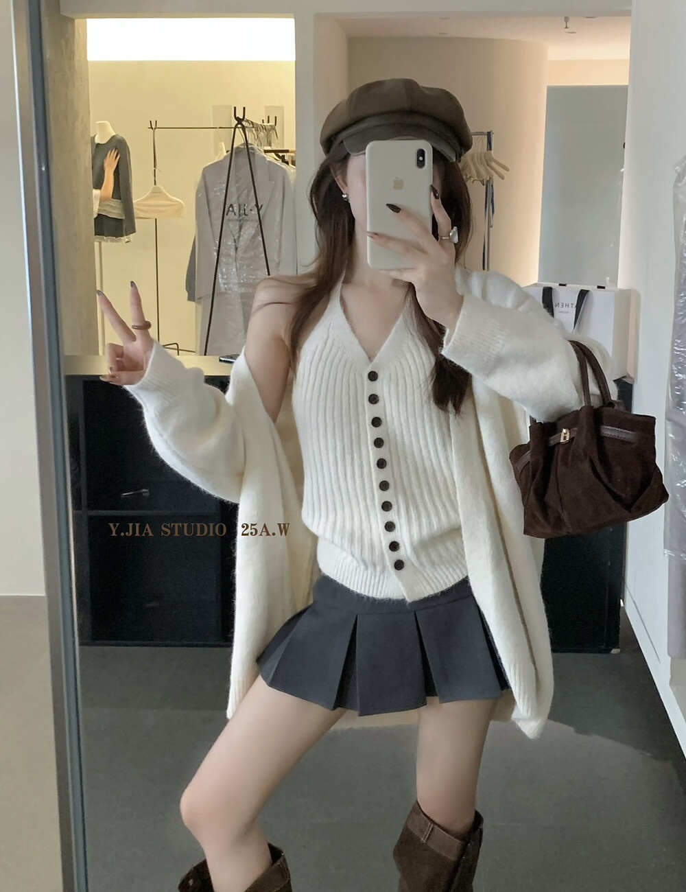 Temperament coat knitted cardigan a set for women