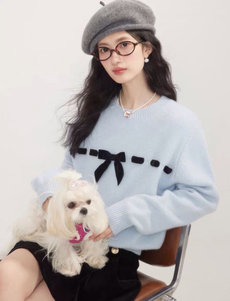 Autumn bandage loose round neck all-match sweet sweater