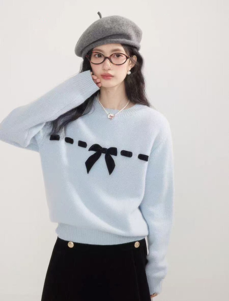 Autumn bandage loose round neck all-match sweet sweater
