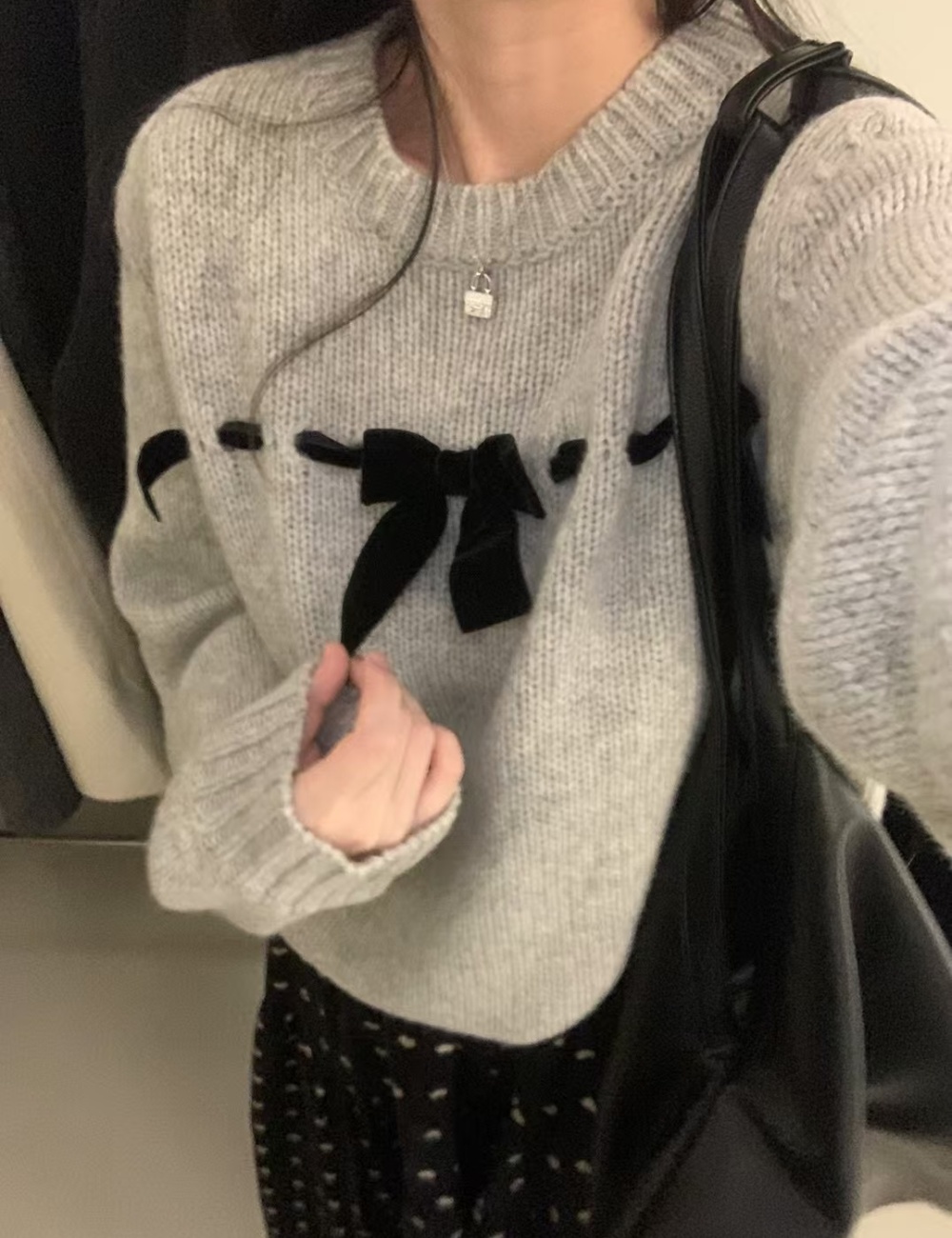 Autumn bandage loose round neck all-match sweet sweater
