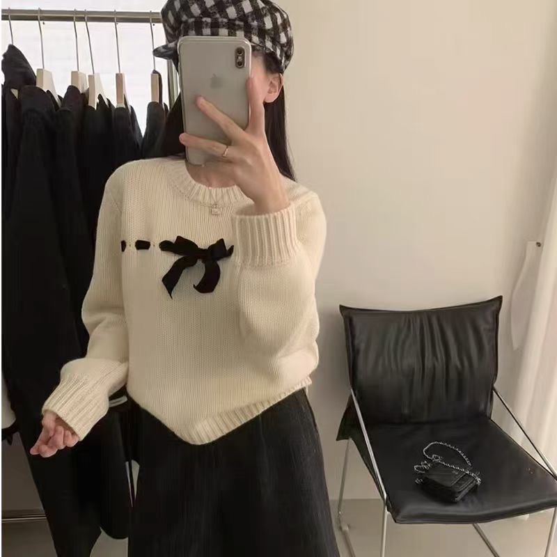 Autumn bandage loose round neck all-match sweet sweater