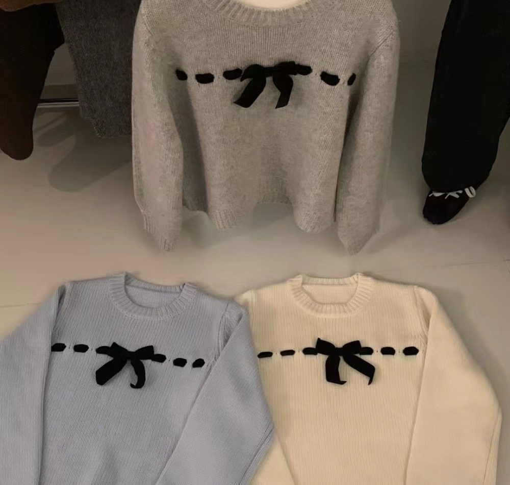Autumn bandage loose round neck all-match sweet sweater