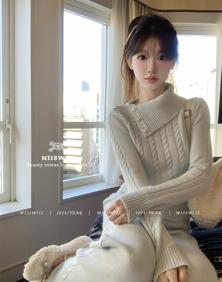 Brushed bottoming tops knitted pants 2pcs set