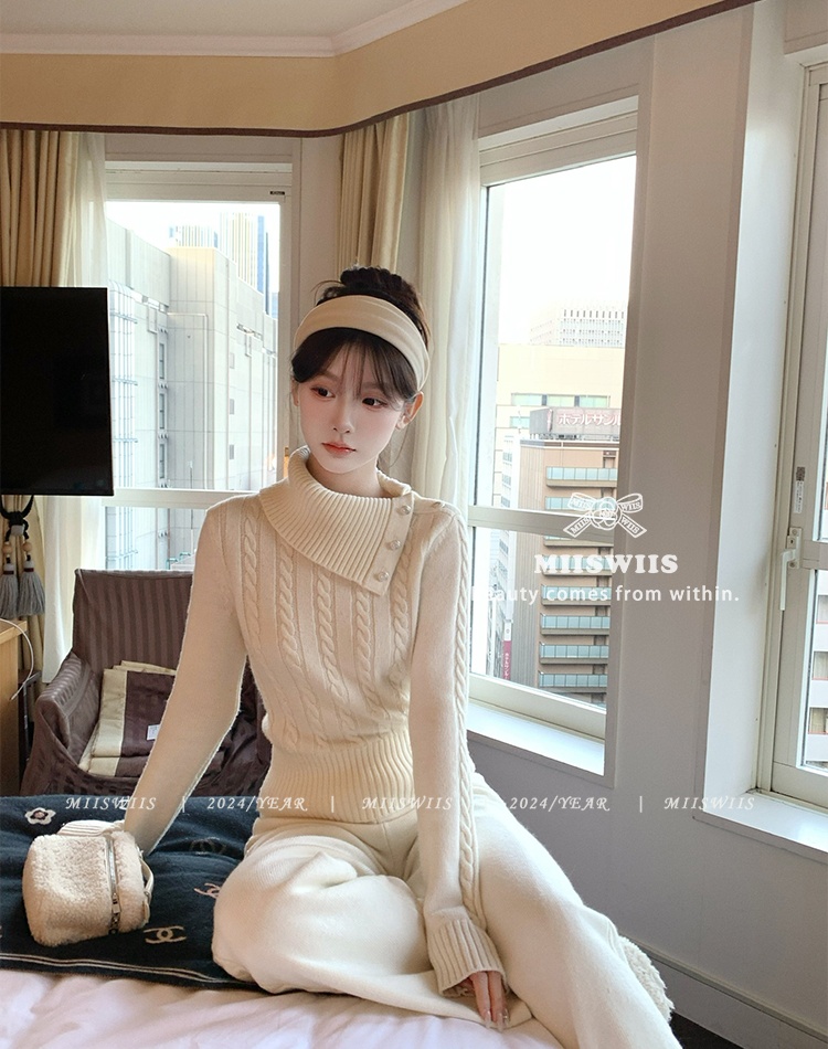 Brushed bottoming tops knitted pants 2pcs set