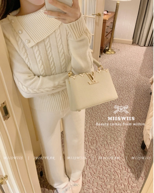 Brushed bottoming tops knitted pants 2pcs set