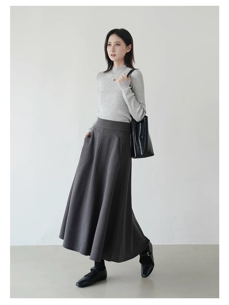 Big skirt A-line skirt woolen long skirt for women
