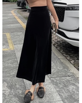 Slim retro high waist skirt velvet drape long skirt