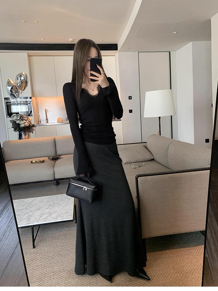 Knitted mermaid elastic waist long autumn and winter skirt