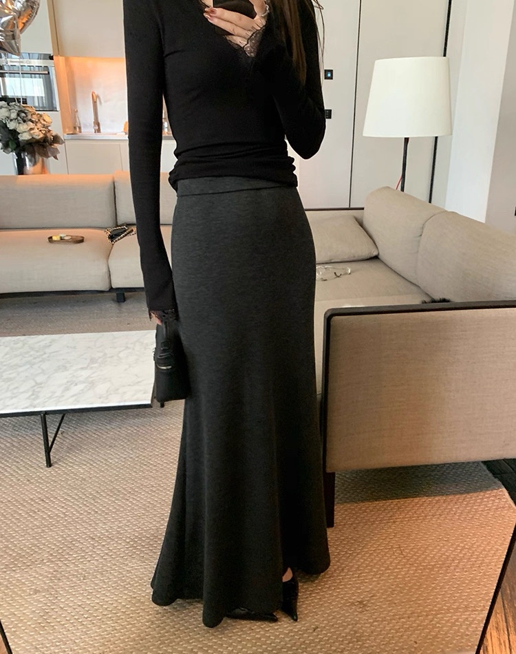 Knitted mermaid elastic waist long autumn and winter skirt