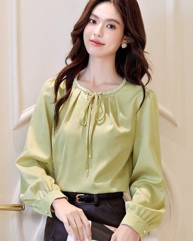 Beading satin show young light luxury long sleeve shirt