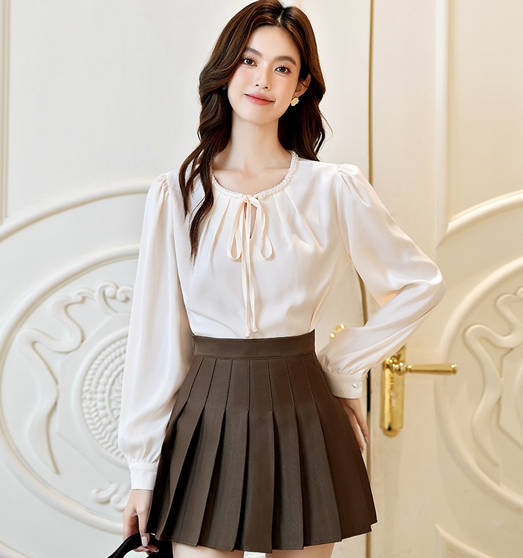 Beading satin show young light luxury long sleeve shirt