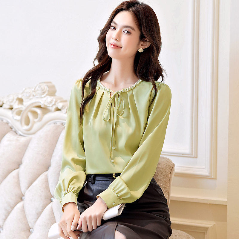 Beading satin show young light luxury long sleeve shirt