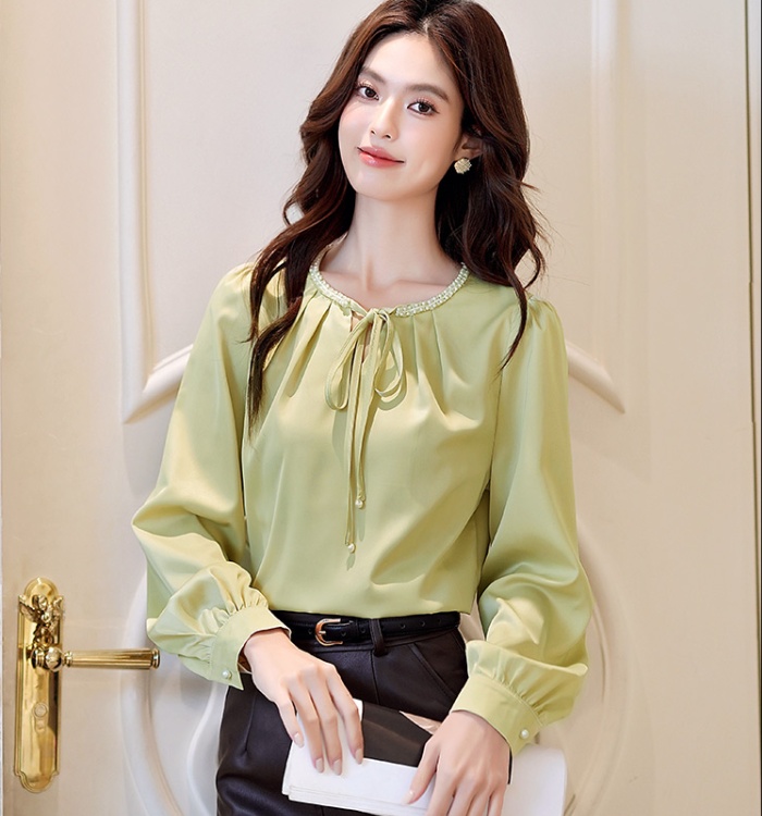 Beading satin show young light luxury long sleeve shirt