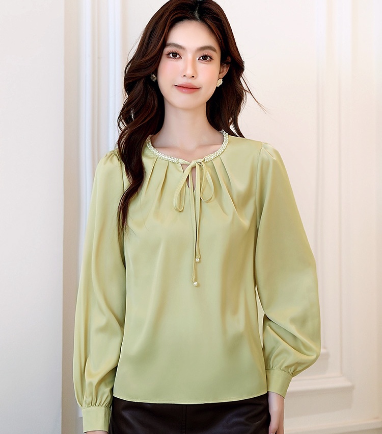 Beading satin show young light luxury long sleeve shirt