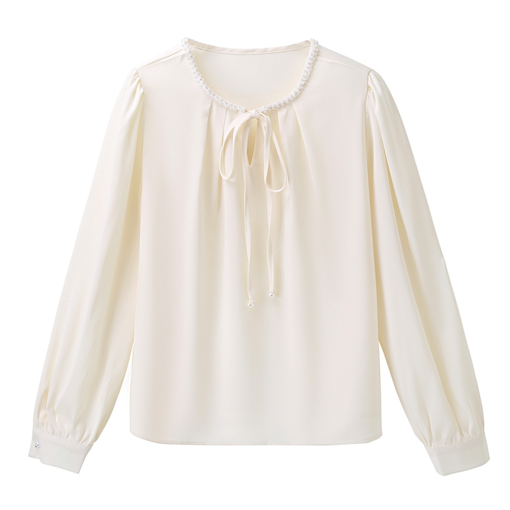 Beading satin show young light luxury long sleeve shirt