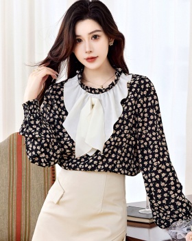 Floral chiffon small shirt autumn retro tops for women
