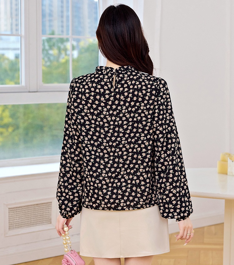 Floral chiffon small shirt autumn retro tops for women