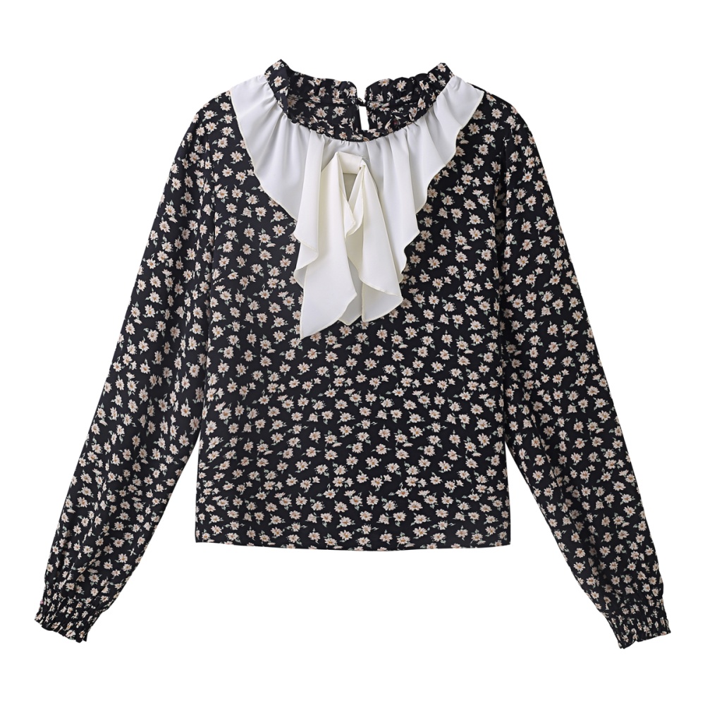 Floral chiffon small shirt autumn retro tops for women