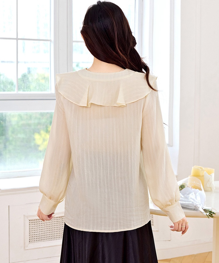 Autumn long sleeve tops niche lotus leaf edges shirt for women