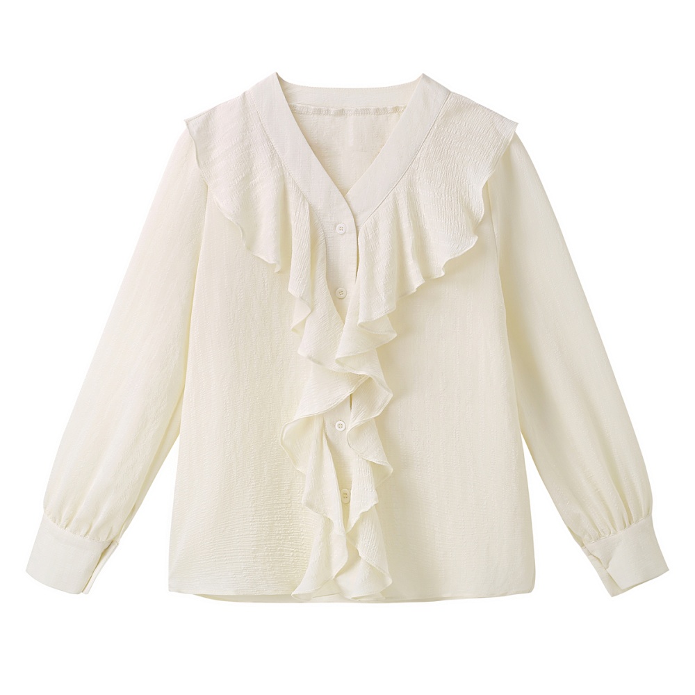 Autumn long sleeve tops niche lotus leaf edges shirt for women