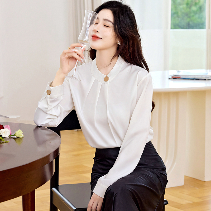 France style retro tops commuting all-match shirt for women