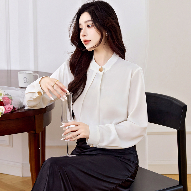 France style retro tops commuting all-match shirt for women