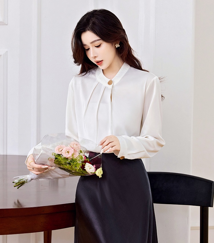 France style retro tops commuting all-match shirt for women