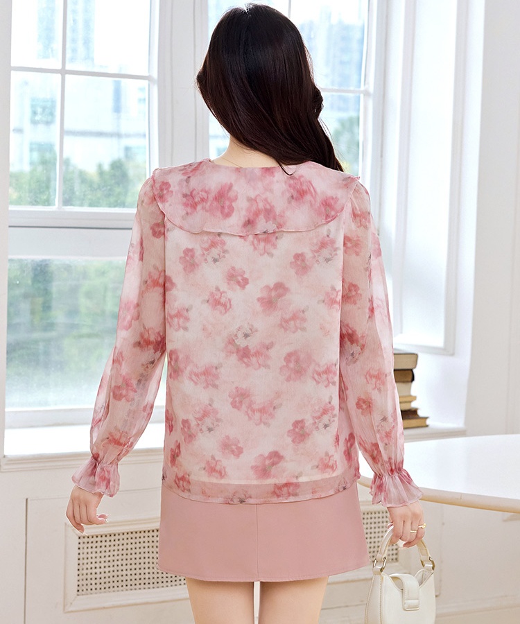 V-neck commuting chiffon shirt autumn tops for women