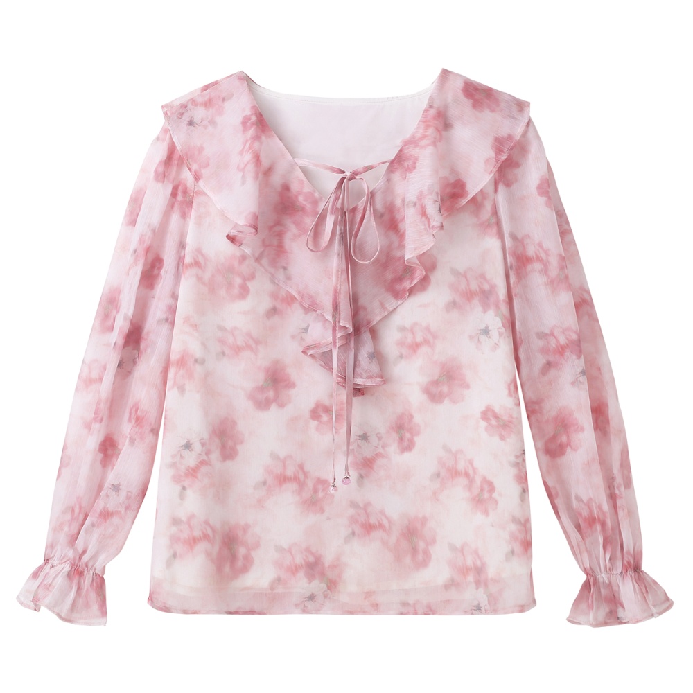 V-neck commuting chiffon shirt autumn tops for women