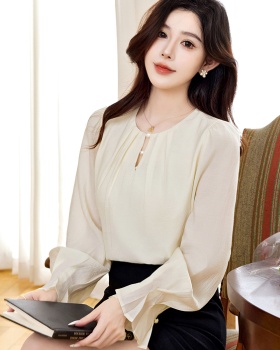Round neck shirt long sleeve chiffon shirt for women
