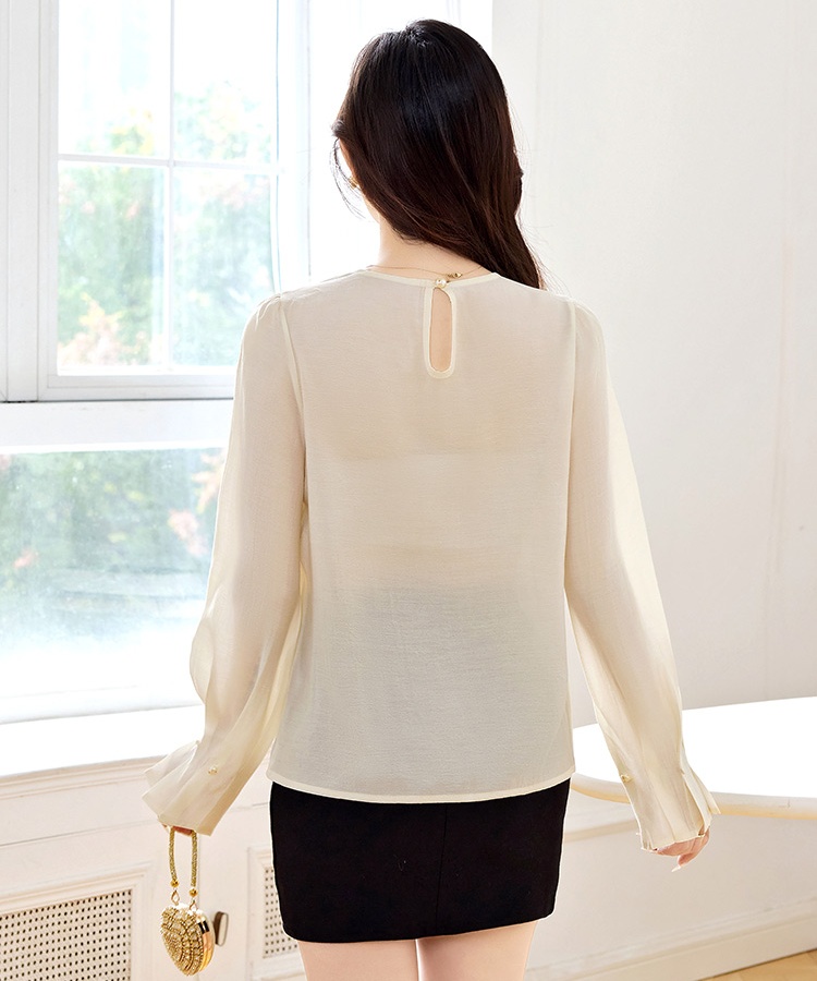 Round neck shirt long sleeve chiffon shirt for women