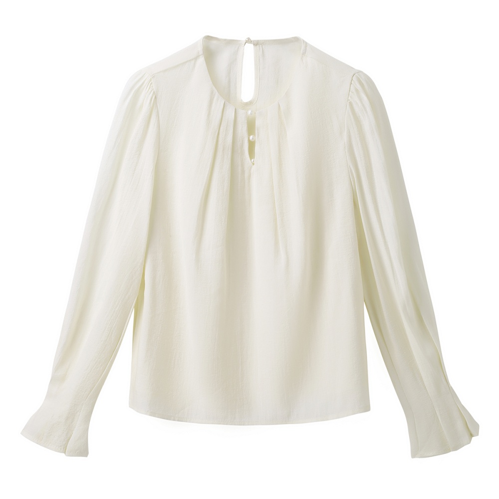 Round neck shirt long sleeve chiffon shirt for women