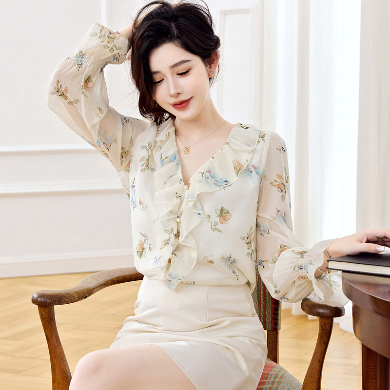 Casual tops simple chiffon shirt for women