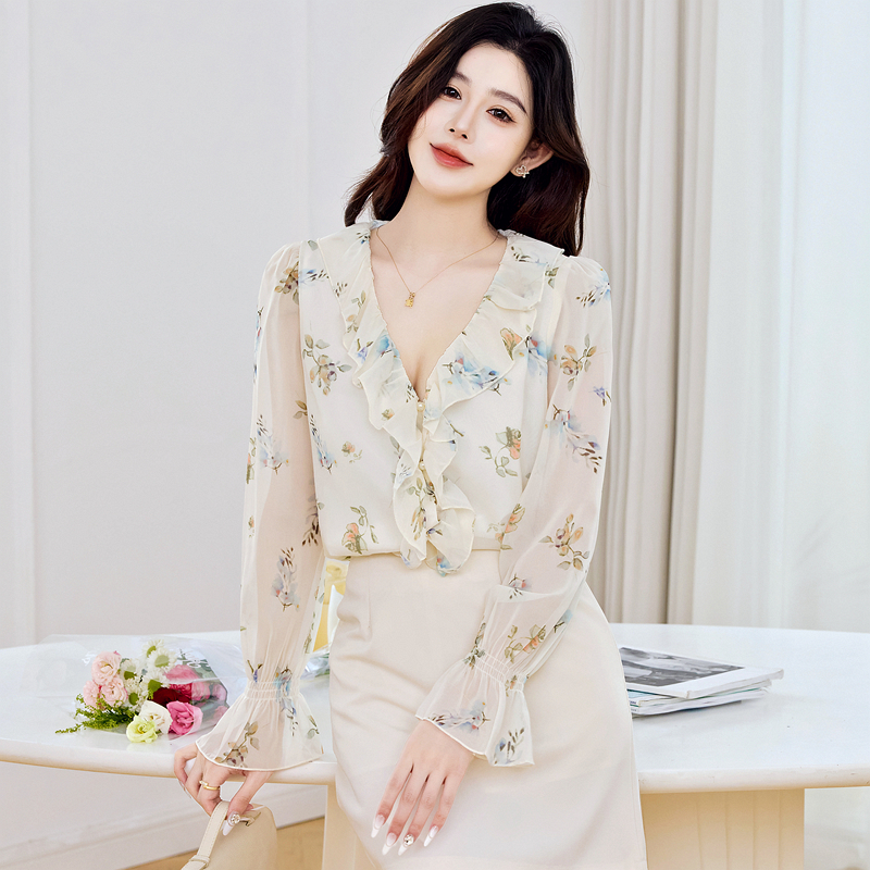 Casual tops simple chiffon shirt for women