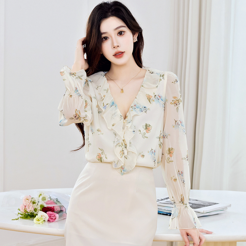 Casual tops simple chiffon shirt for women