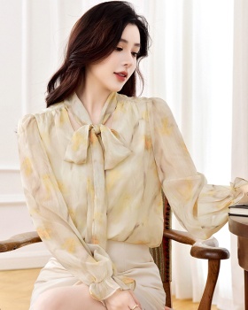Autumn tops streamer chiffon shirt for women