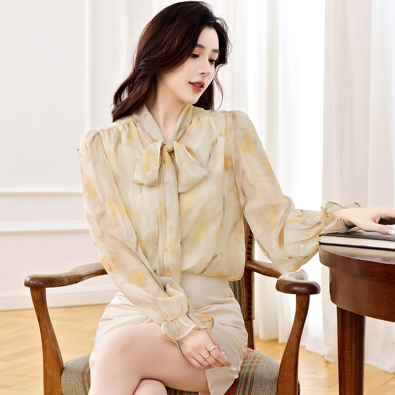 Autumn tops streamer chiffon shirt for women