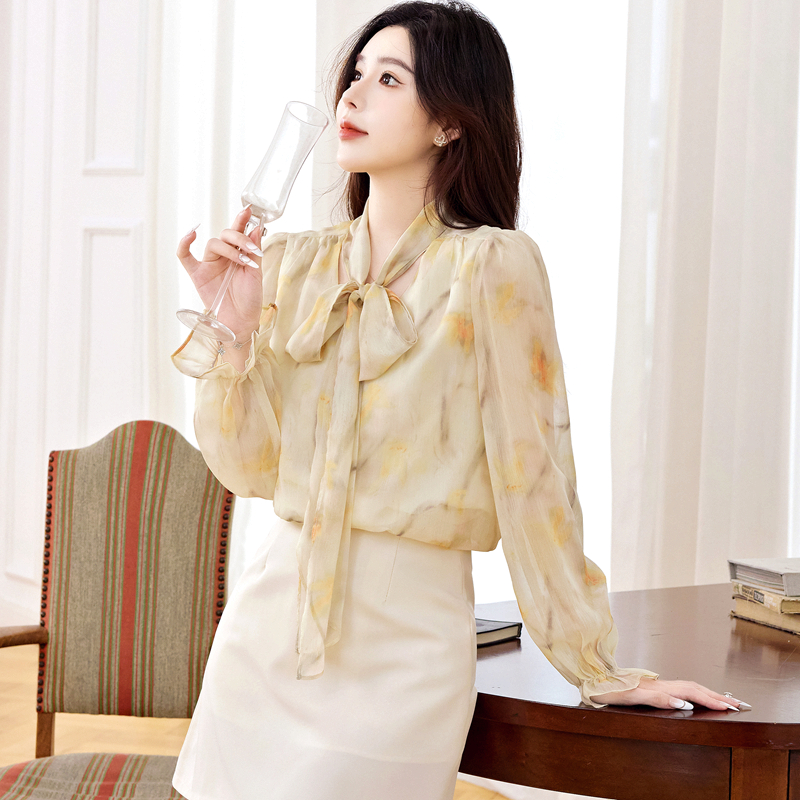 Autumn tops streamer chiffon shirt for women