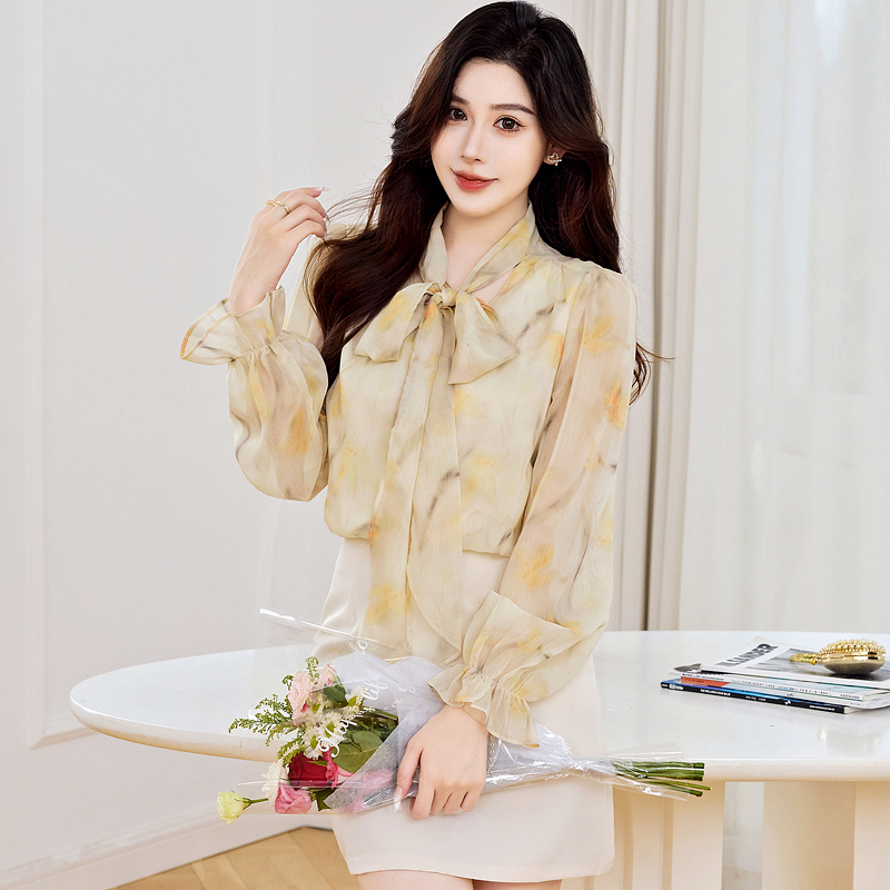 Autumn tops streamer chiffon shirt for women