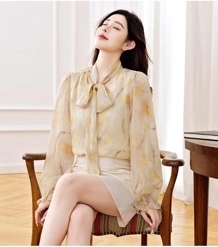Autumn tops streamer chiffon shirt for women
