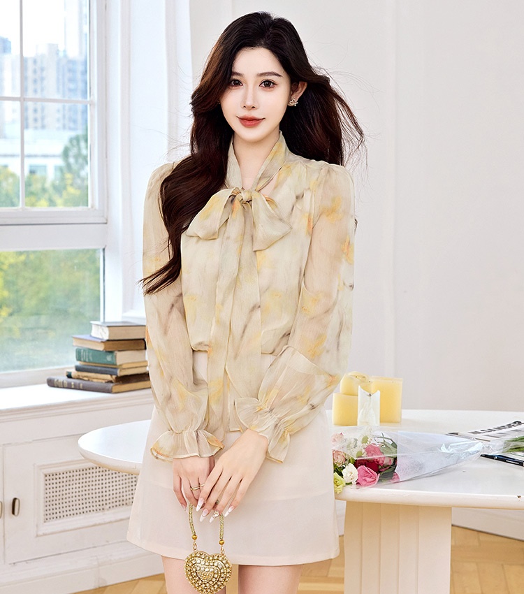 Autumn tops streamer chiffon shirt for women