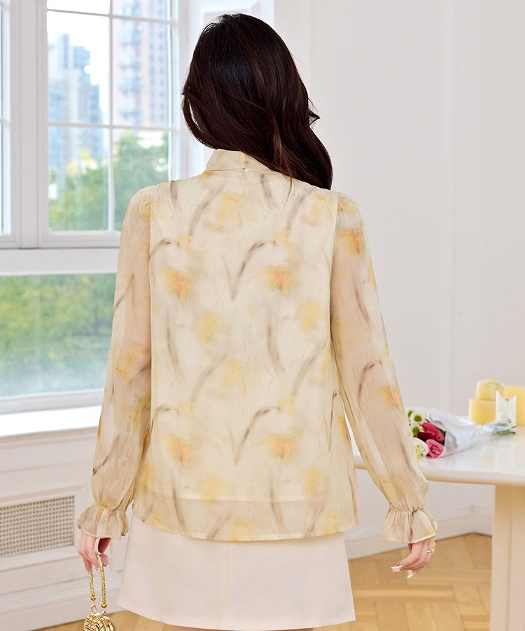 Autumn tops streamer chiffon shirt for women