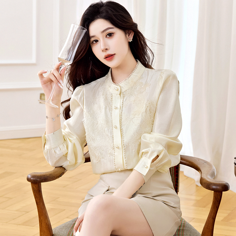 Autumn long sleeve chiffon shirt crochet shirt for women